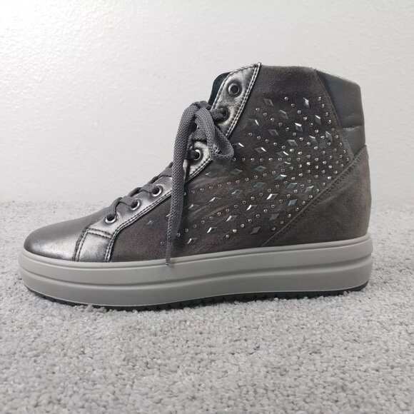 Igi&Co Womens 40 EU Platform Sneakers Studded Shoes Gray Lace Up Made In Italy - Picture 4 of 13